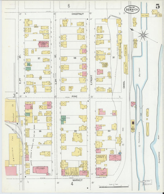 Sanborn Fire Insurance Map from Berwick, Columbia County, Pennsylvania (1901), Sheet #0005 - Historic Sanborn Fire Insurance Map Print, vintage old map wall art, antique decor, genealogy gift, Pennsylvania Pennsylvania map