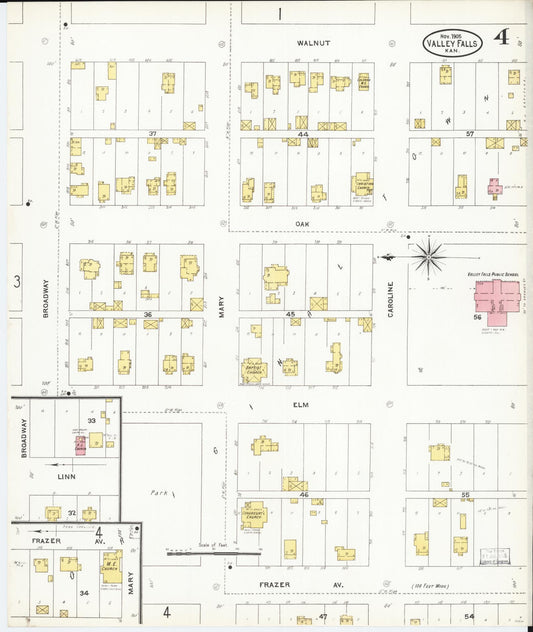 Sanborn Fire Insurance Map from Valley Falls, Jefferson County, Kansas (1905), Sheet #0004 - Historic Sanborn Fire Insurance Map Print, vintage old map wall art, antique decor, genealogy gift, Kansas Kansas map