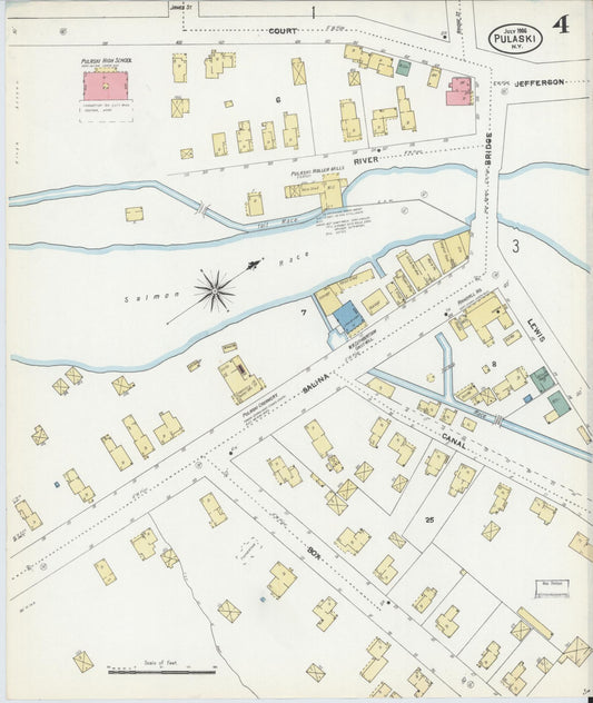Sanborn Fire Insurance Map from Pulaski, Oswego County, New York (1906), Sheet #0004 - Historic Sanborn Fire Insurance Map Print, vintage old map wall art, antique decor, genealogy gift, New York New York map