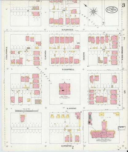 Sanborn Fire Insurance Map from El Paso, El Paso County, Texas (1905), Sheet #0003 - Complete Map Set gallery image, historic Sanborn map, vintage wall art, Texas Texas