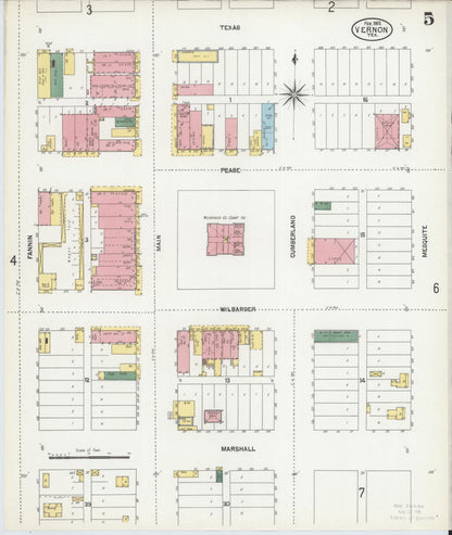 Sanborn Fire Insurance Map from Vernon, Wilbarger County, Texas (1902), Sheet #0005 - Complete Map Set gallery image, historic Sanborn map, vintage wall art, Texas Texas