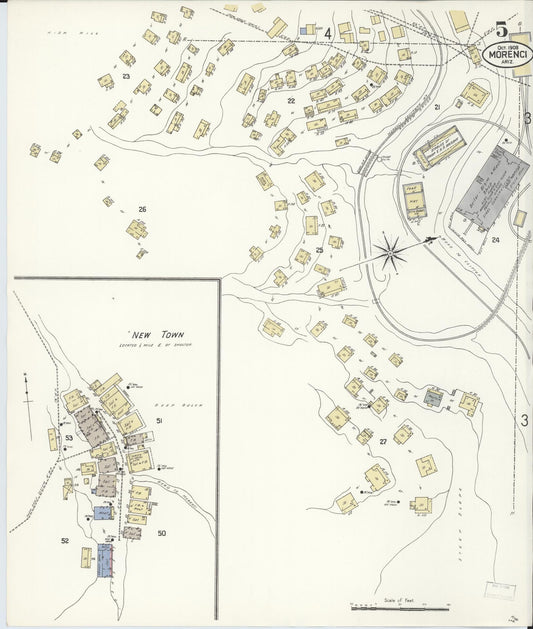 Sanborn Fire Insurance Map from Morenci, Greenlee County, Arizona (1908), Sheet #0005 - Historic Sanborn Fire Insurance Map Print, vintage old map wall art, antique decor, genealogy gift, Arizona Arizona map