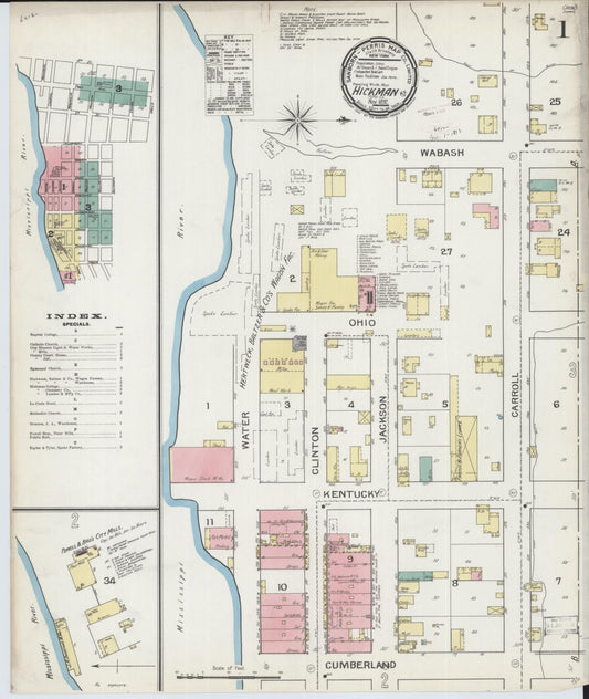 Sanborn Fire Insurance Map from Hickman, Fulton County, Kentucky (1892), Sheet #0001 - Complete Map Set gallery image, historic Sanborn map, vintage wall art, Kentucky Kentucky