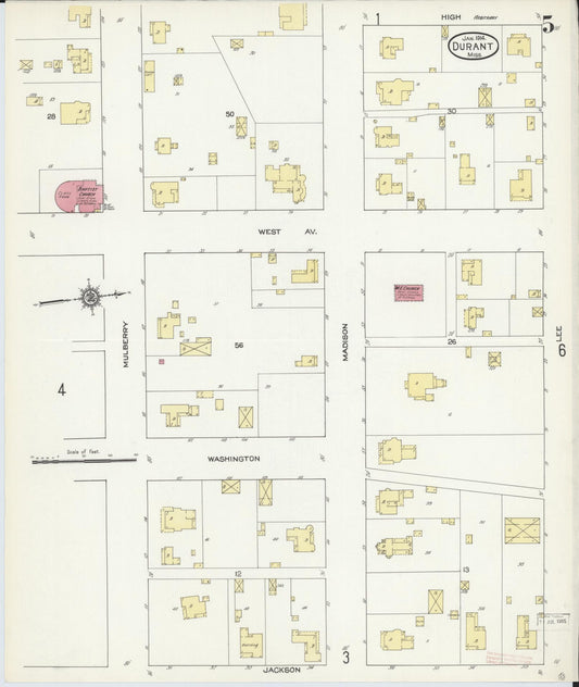 Sanborn Fire Insurance Map from Durant, Holmes County, Mississippi (1914), Sheet #0005 - Historic Sanborn Fire Insurance Map Print, vintage old map wall art, antique decor, genealogy gift, Mississippi Mississippi map