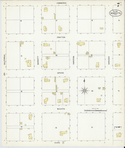 Sanborn Fire Insurance Map from Henrietta, Clay County, Texas (1907), Sheet #0007 - Complete Map Set gallery image, historic Sanborn map, vintage wall art, Texas Texas
