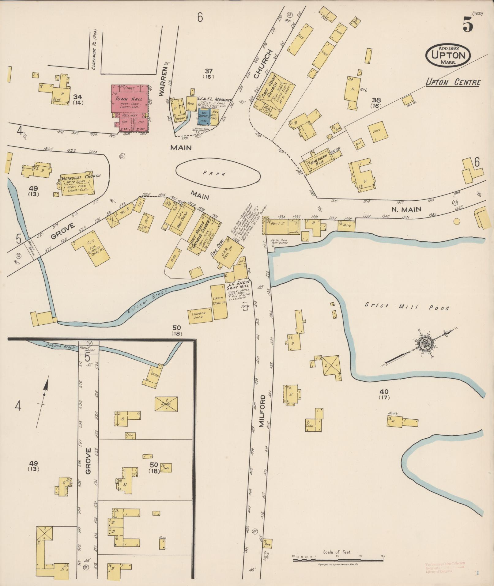 Sanborn Fire Insurance Map from Upton, Worcester County, Massachusetts (1922), Sheet #0005 - Complete Map Set gallery image, historic Sanborn map, vintage wall art, Massachusetts Massachusetts
