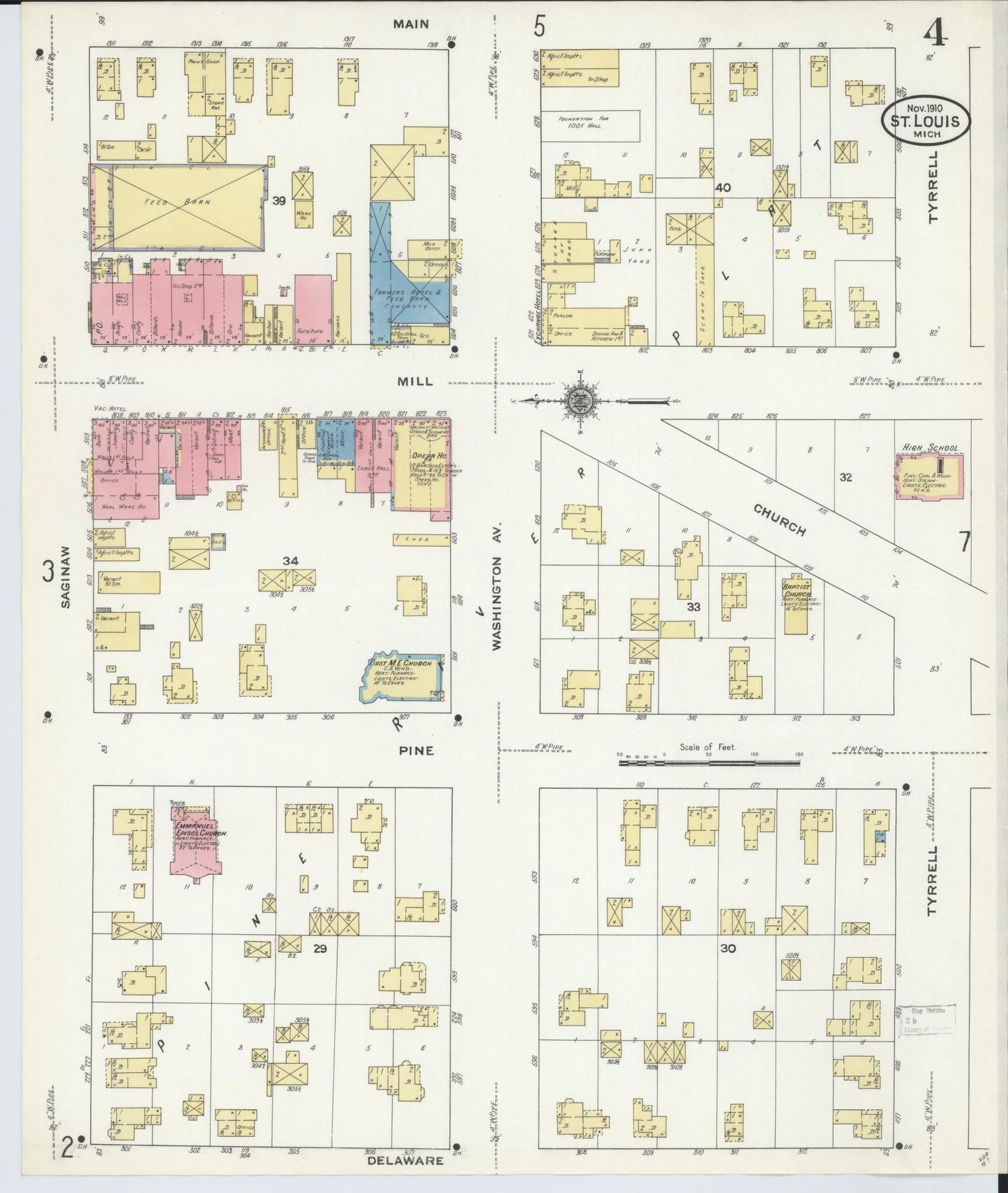 Sanborn Fire Insurance Map from Saint Louis, Gratiot County, Michigan (1910), Sheet #0004 - Complete Map Set gallery image, historic Sanborn map, vintage wall art, Michigan Michigan