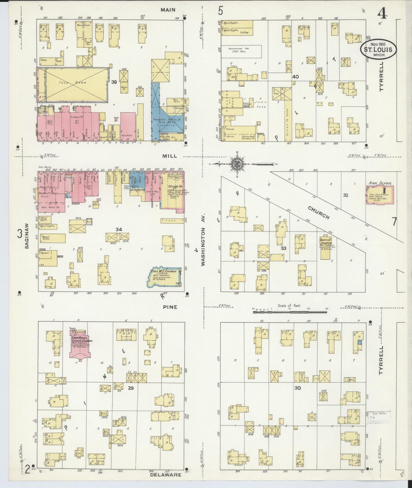 Sanborn Fire Insurance Map from Saint Louis, Gratiot County, Michigan (1910), Sheet #0004 - Complete Map Set gallery image, historic Sanborn map, vintage wall art, Michigan Michigan
