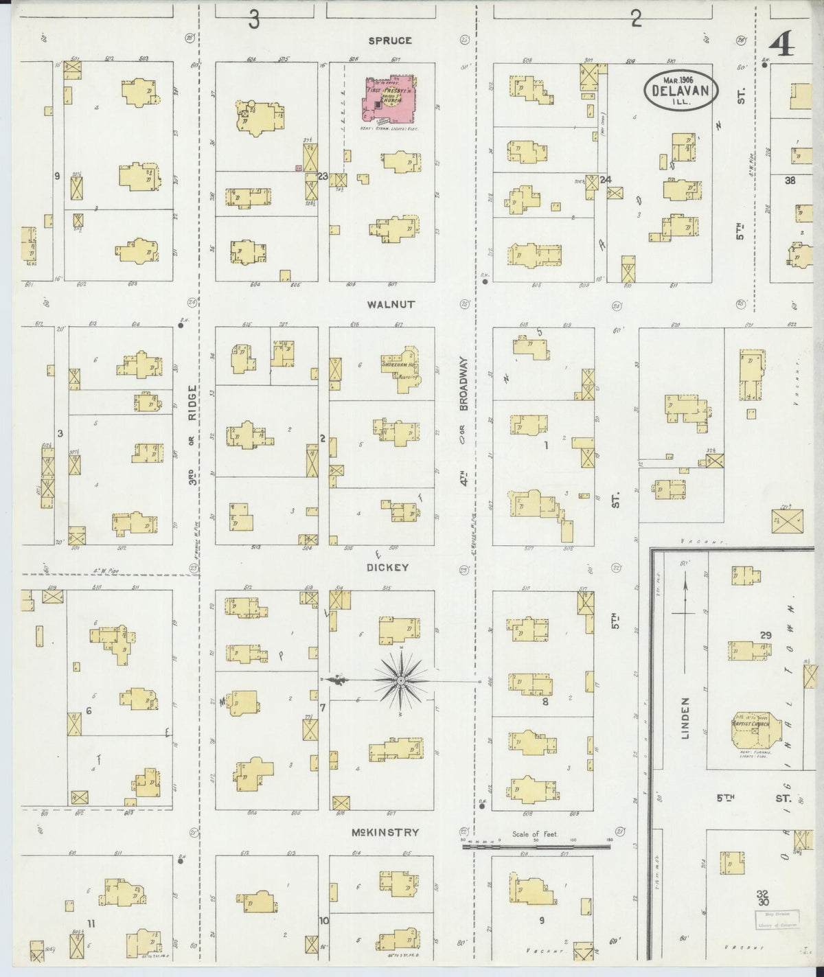 Sanborn Fire Insurance Map from Delavan, Tazewell County, Illinois (1906), Sheet #0004 - Complete Map Set gallery image, historic Sanborn map, vintage wall art, Illinois Illinois