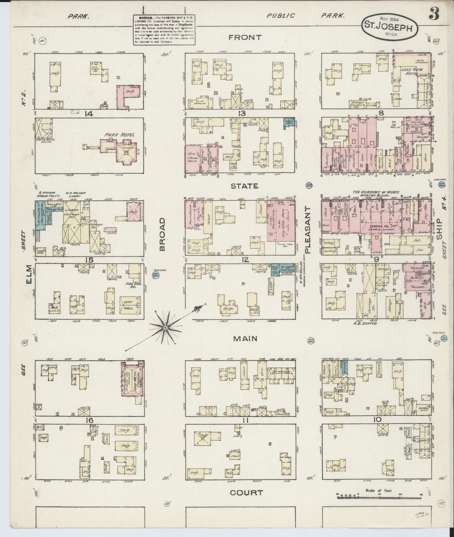 Sanborn Fire Insurance Map from Saint Joseph, Berrien County, Michigan (1884), Sheet #0003 - Complete Map Set gallery image, historic Sanborn map, vintage wall art, Michigan Michigan