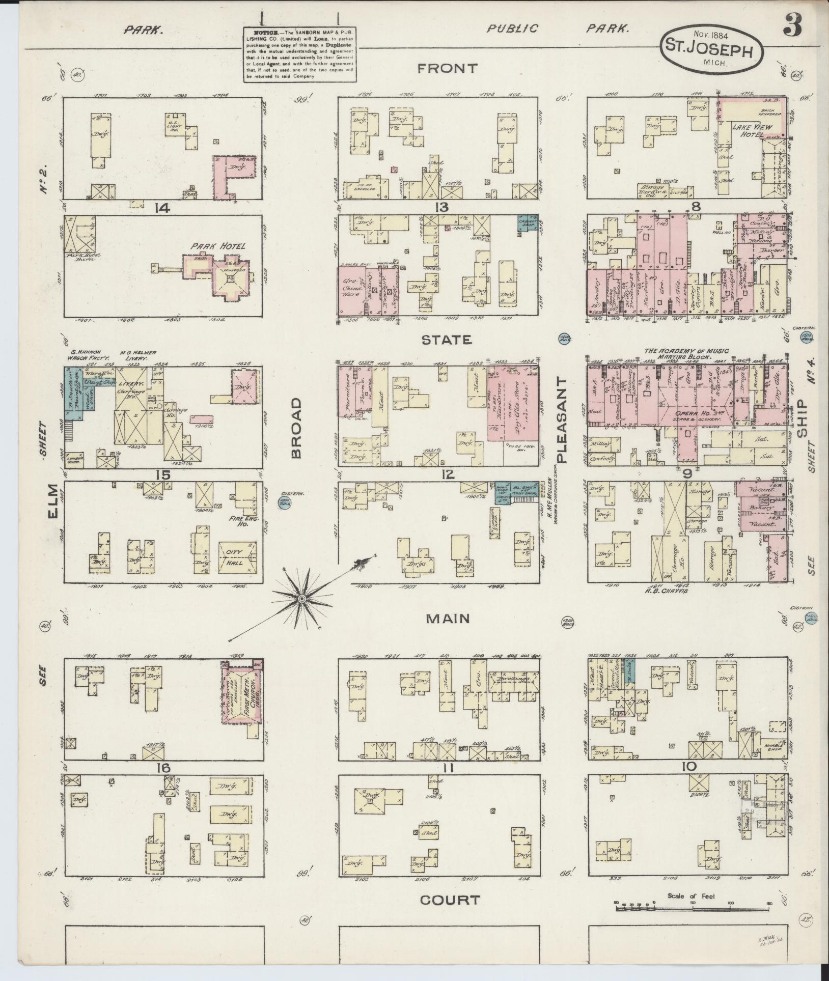 Sanborn Fire Insurance Map from Saint Joseph, Berrien County, Michigan (1884), Sheet #0003 - Complete Map Set gallery image, historic Sanborn map, vintage wall art, Michigan Michigan
