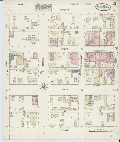Sanborn Fire Insurance Map from Saint Joseph, Berrien County, Michigan (1884), Sheet #0003 - Complete Map Set gallery image, historic Sanborn map, vintage wall art, Michigan Michigan