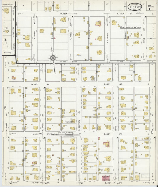 Sanborn Fire Insurance Map from Tifton, Tift County, Georgia (1917), Sheet #0007 - Historic Sanborn Fire Insurance Map Print, vintage old map wall art, antique decor, genealogy gift, Georgia Georgia map