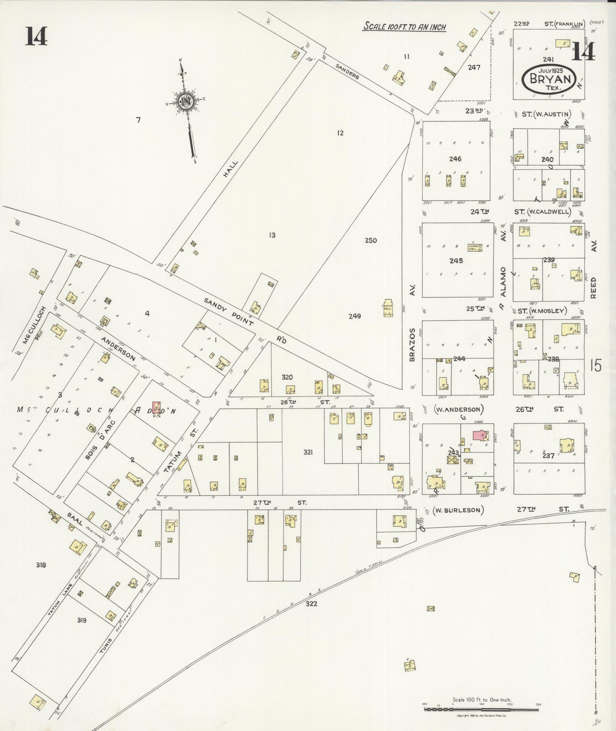 Sanborn Fire Insurance Map from Bryan, Brazos County, Texas (1925), Sheet #0014 - Complete Map Set gallery image, historic Sanborn map, vintage wall art, Texas Texas