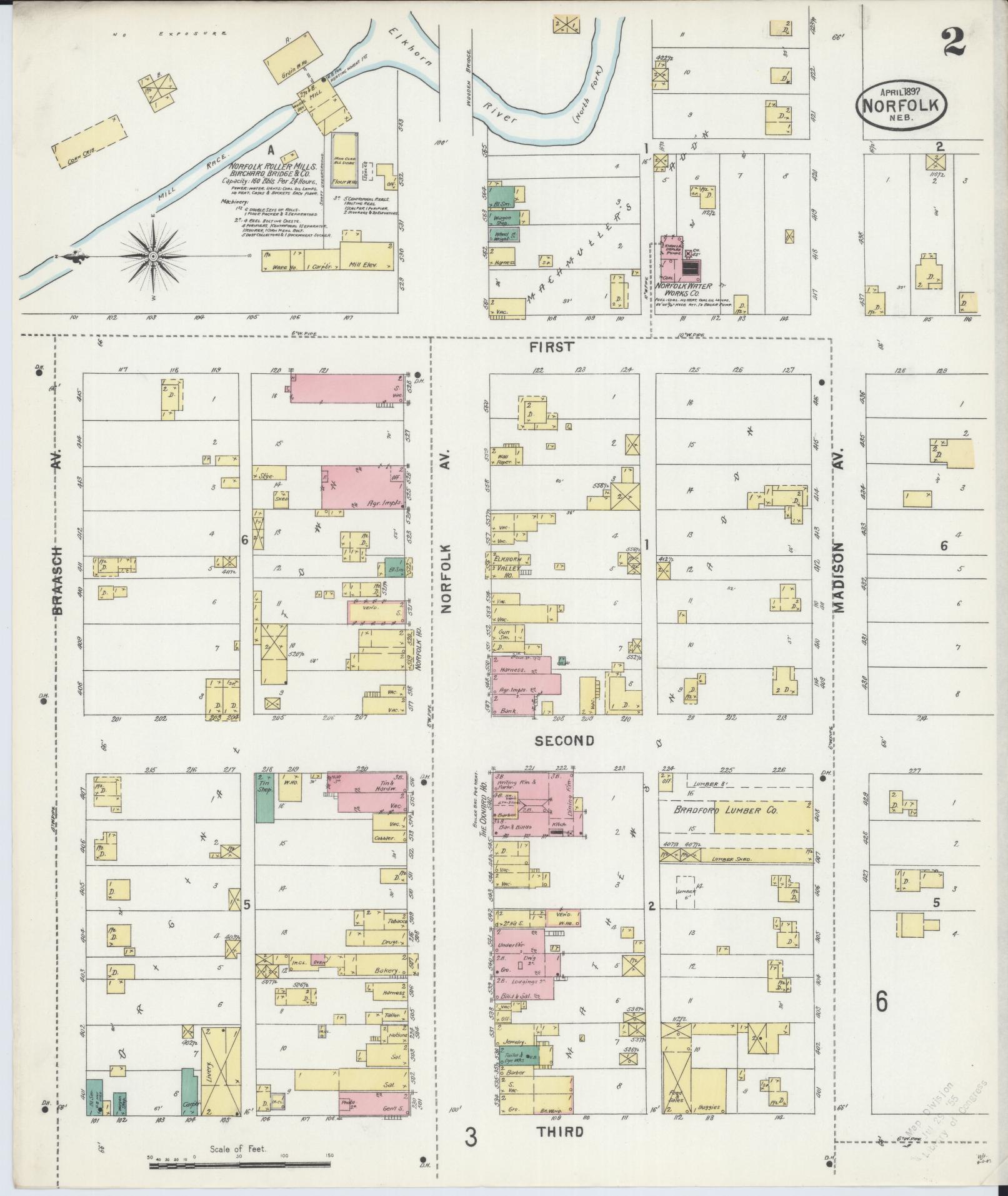 Sanborn Fire Insurance Map from Norfolk, Madison County, Nebraska (1897), Sheet #0002 - Historic Sanborn Fire Insurance Map Print, vintage old map wall art, antique decor, genealogy gift, Nebraska Nebraska map