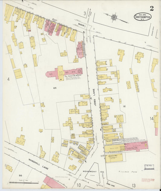 Sanborn Fire Insurance Map from Southampton, Suffolk County, New York (1916), Sheet #0002 - Historic Sanborn Fire Insurance Map Print, vintage old map wall art, antique decor, genealogy gift, New York New York map