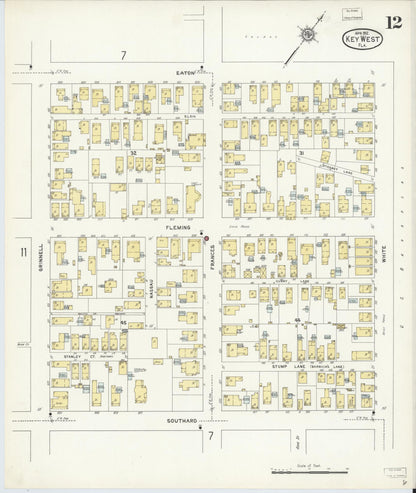 Sanborn Fire Insurance Map from Key West, Monroe County, Florida (1912), Sheet #0012 - Historic Sanborn Fire Insurance Map Print, vintage old map wall art, antique decor, genealogy gift, Florida Florida map