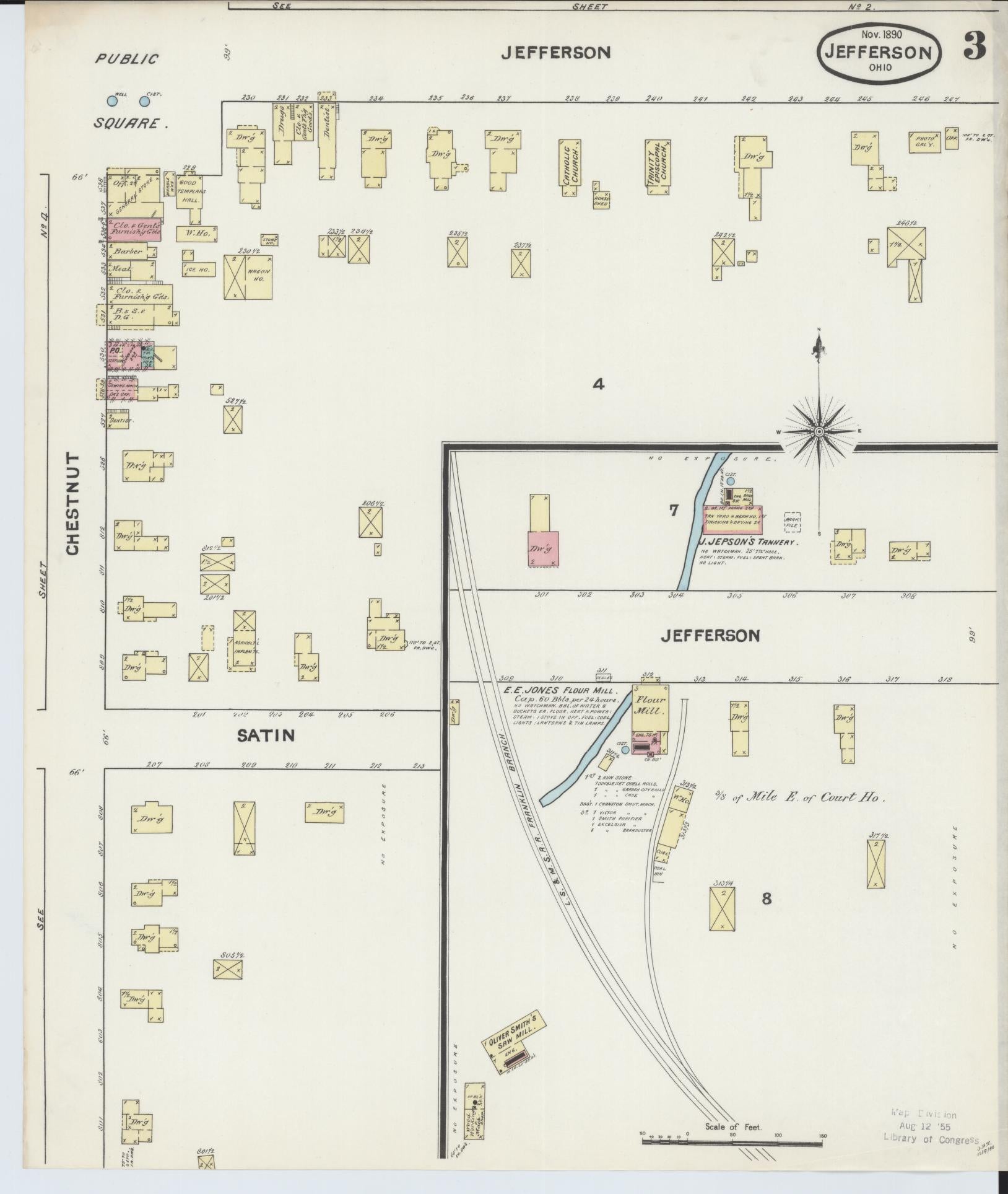 Sanborn Fire Insurance Map from Jefferson, Ashtabula County, Ohio (1890), Sheet #0003 - Complete Map Set gallery image, historic Sanborn map, vintage wall art, Ohio Ohio