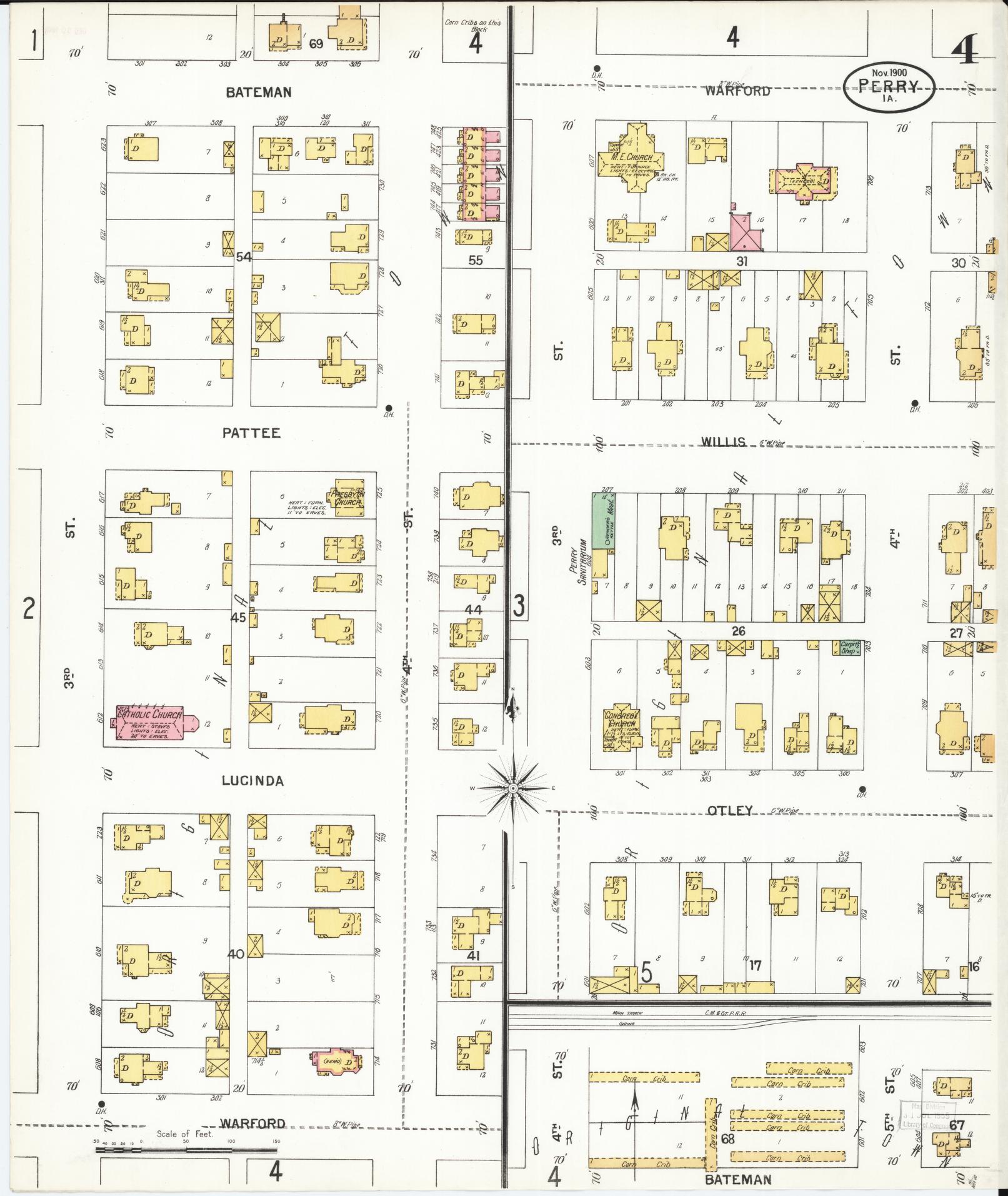 Sanborn Fire Insurance Map from Perry, Dallas County, Iowa (1900), Sheet #0004 - Historic Sanborn Fire Insurance Map Print, vintage old map wall art