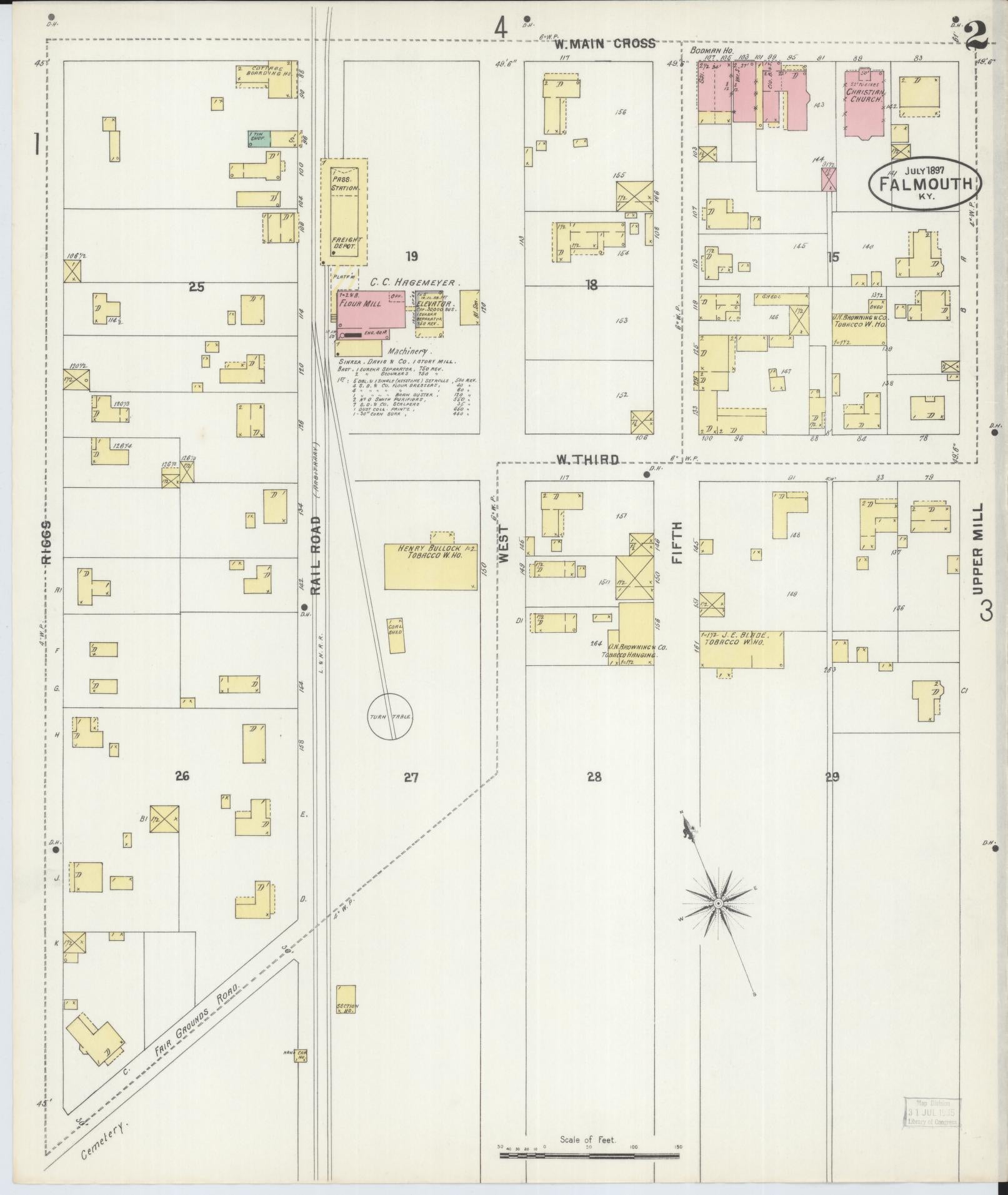 Sanborn Fire Insurance Map from Falmouth, Pendleton County, Kentucky (1897), Sheet #0002 - Complete Map Set gallery image, historic Sanborn map, vintage wall art, Kentucky Kentucky