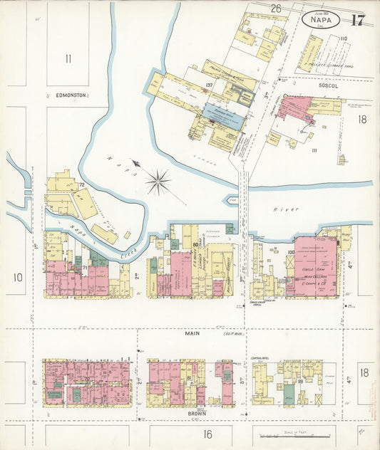 Sanborn Fire Insurance Map from Napa, Napa County, California (1901), Sheet #0017 - Historic Sanborn Fire Insurance Map Print, vintage old map wall art, antique decor, genealogy gift, California California map
