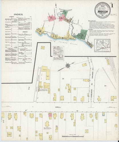 Sanborn Fire Insurance Map from Madison, New Haven County, Connecticut (1915), Sheet #0001 - Complete Map Set gallery image, historic Sanborn map, vintage wall art, Connecticut Connecticut