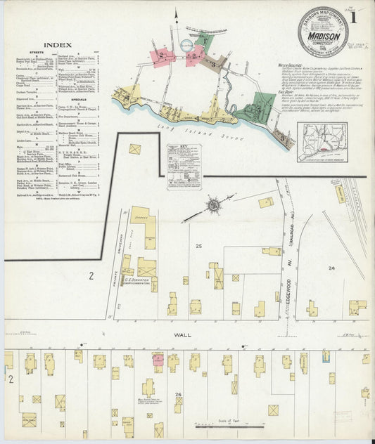 Sanborn Fire Insurance Map from Madison, New Haven County, Connecticut (1915), Sheet #0001 - Complete Map Set gallery image, historic Sanborn map, vintage wall art, Connecticut Connecticut