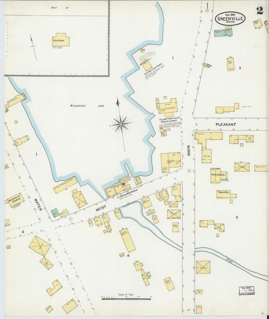 Sanborn Fire Insurance Map from Greenville, Piscataquis County, Maine (1904), Sheet #0002 - Historic Sanborn Fire Insurance Map Print, vintage old map wall art, antique decor, genealogy gift, Maine Maine map