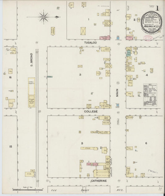 Sanborn Fire Insurance Map from Walhalla, Oconee County, South Carolina (1889), Sheet #0001 - Complete Map Set gallery image, historic Sanborn map, vintage wall art, South Carolina South Carolina