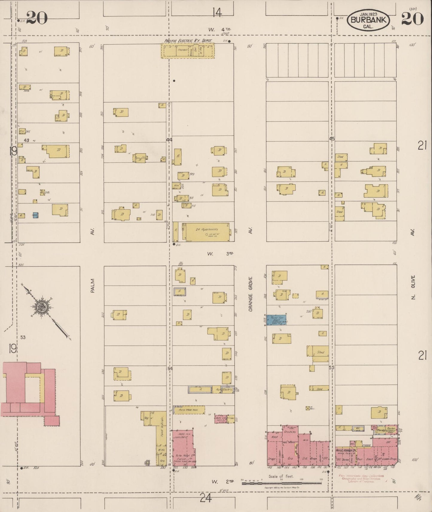 Sanborn Fire Insurance Map from Burbank, Los Angeles County, California (1923), Sheet #0020 - Complete Map Set gallery image, historic Sanborn map, vintage wall art, California California