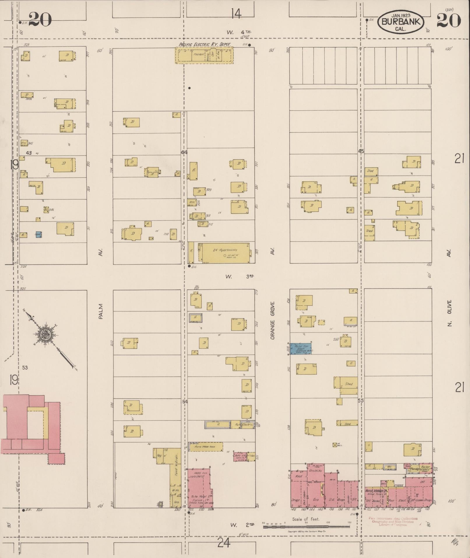 Sanborn Fire Insurance Map from Burbank, Los Angeles County, California (1923), Sheet #0020 - Complete Map Set gallery image, historic Sanborn map, vintage wall art, California California