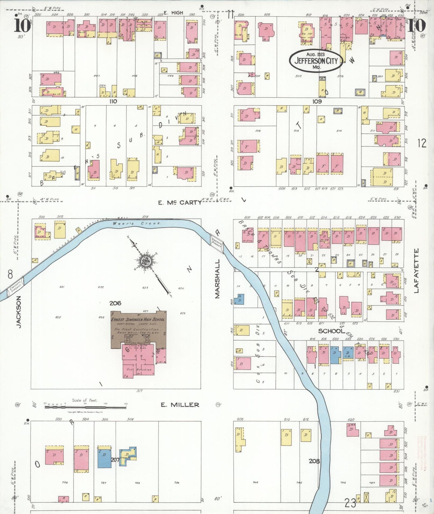 Sanborn Fire Insurance Map from Jefferson City, Cole County, Missouri (1923), Sheet #0010 - Complete Map Set gallery image, historic Sanborn map, vintage wall art, Missouri Missouri