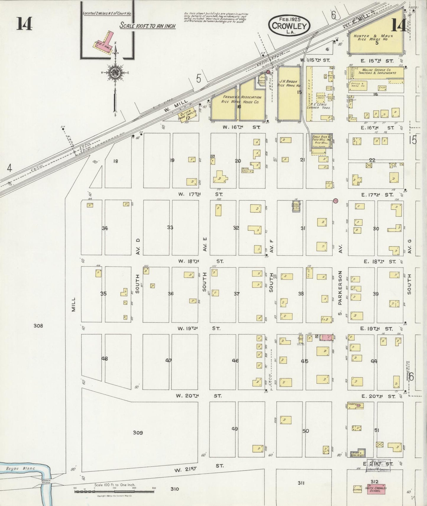 Sanborn Fire Insurance Map from Crowley, Acadia Parish, Louisiana (1925), Sheet #0014 - Complete Map Set gallery image, historic Sanborn map, vintage wall art, Louisiana Louisiana