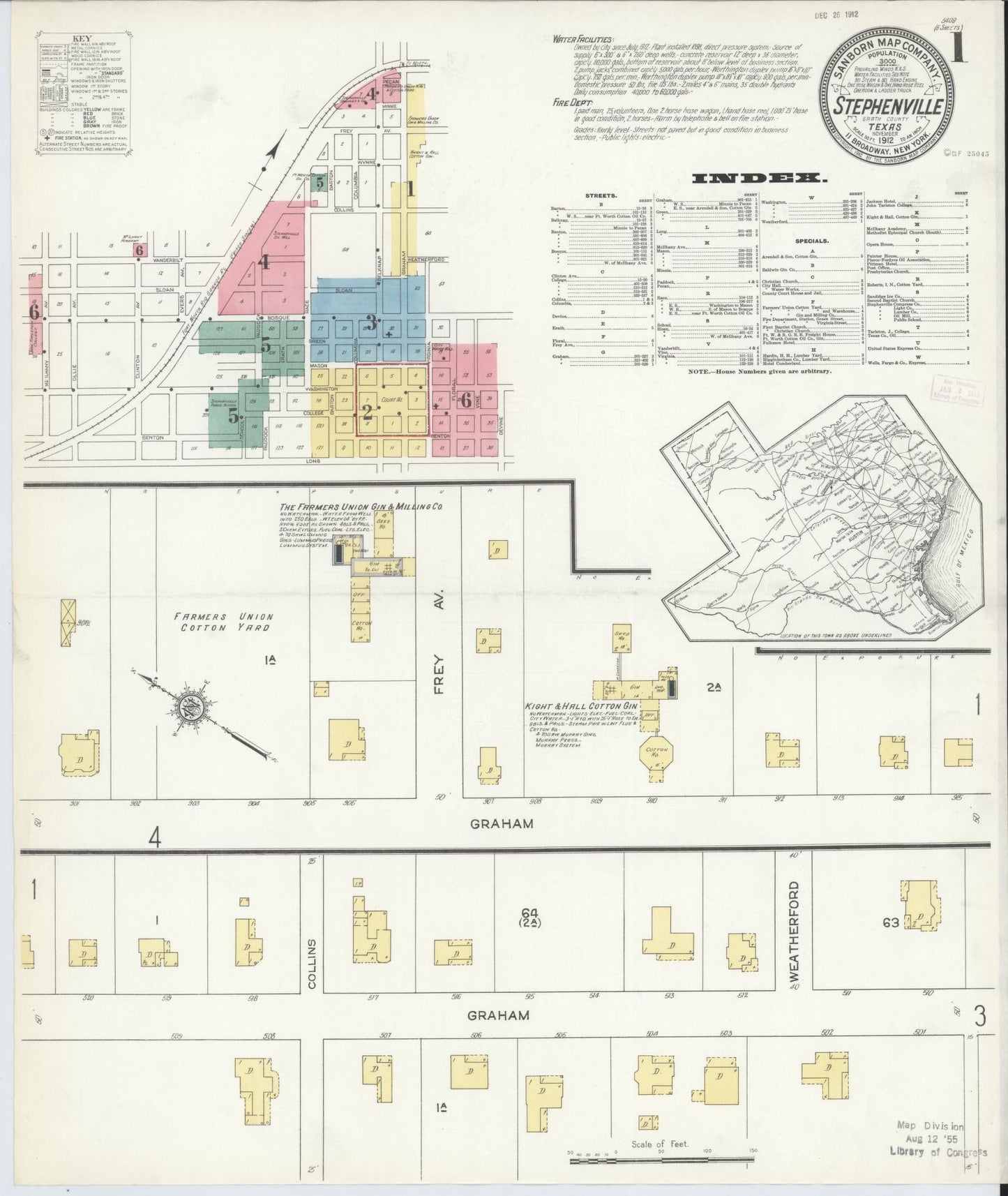 Sanborn Fire Insurance Map from Stephenville, Erath County, Texas (1912), Sheet #0001 - Complete Map Set gallery image, historic Sanborn map, vintage wall art, Texas Texas