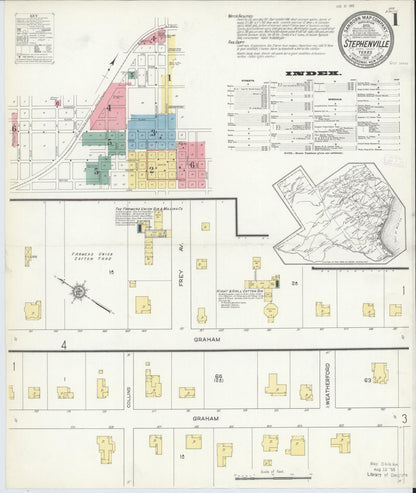 Sanborn Fire Insurance Map from Stephenville, Erath County, Texas (1912), Sheet #0001 - Complete Map Set gallery image, historic Sanborn map, vintage wall art, Texas Texas