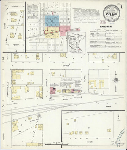 Sanborn Fire Insurance Map from Kasson, Dodge County, Minnesota (1914), Sheet #0001 - Complete Map Set gallery image, historic Sanborn map, vintage wall art, Minnesota Minnesota