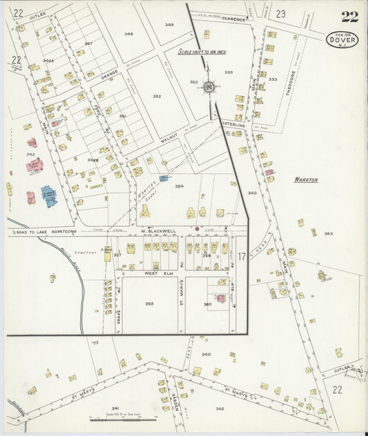 Sanborn Fire Insurance Map from Dover, Morris County, New Jersey (1916), Sheet #0022 - Historic Sanborn Fire Insurance Map Print, vintage old map wall art, antique decor, genealogy gift, New Jersey New Jersey map