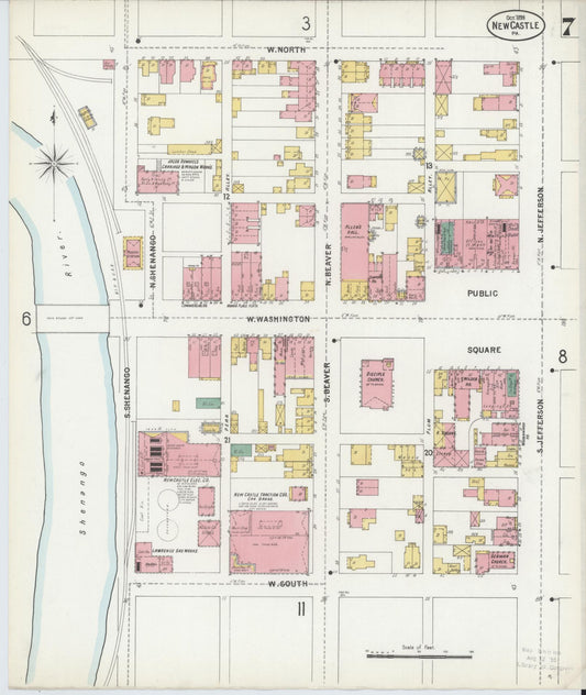Sanborn Fire Insurance Map from New Castle, Lawrence County, Pennsylvania (1899), Sheet #0007 - Historic Sanborn Fire Insurance Map Print, vintage old map wall art, antique decor, genealogy gift, Pennsylvania Pennsylvania map
