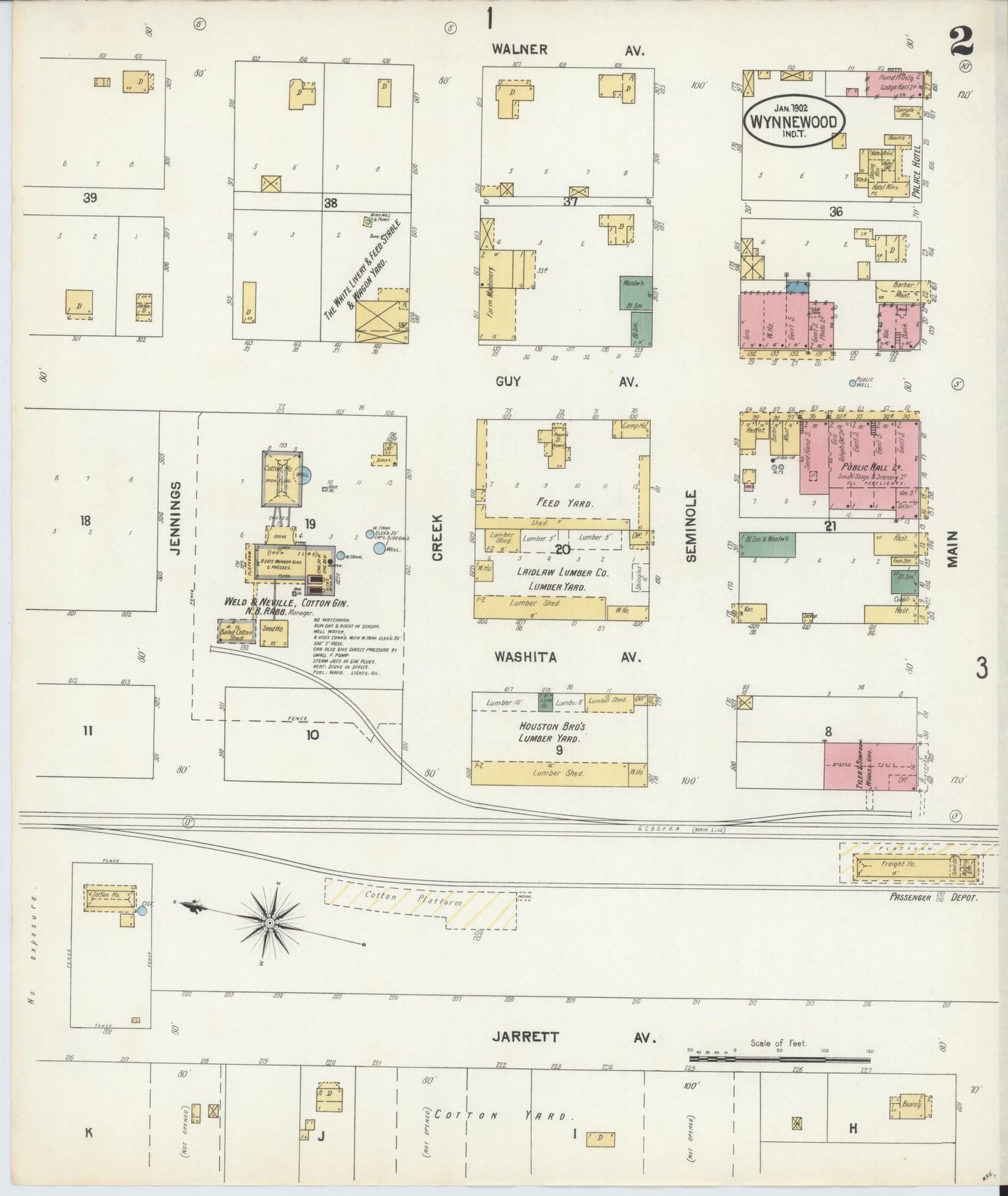 Sanborn Fire Insurance Map from Wynnewood, Garvin County, Oklahoma (1902), Sheet #0002 - Complete Map Set gallery image, historic Sanborn map, vintage wall art, Oklahoma Oklahoma