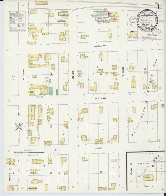 Sanborn Fire Insurance Map from Merrill, Saginaw County, Michigan (1899), Sheet #0001 - Complete Map Set gallery image, historic Sanborn map, vintage wall art, Michigan Michigan