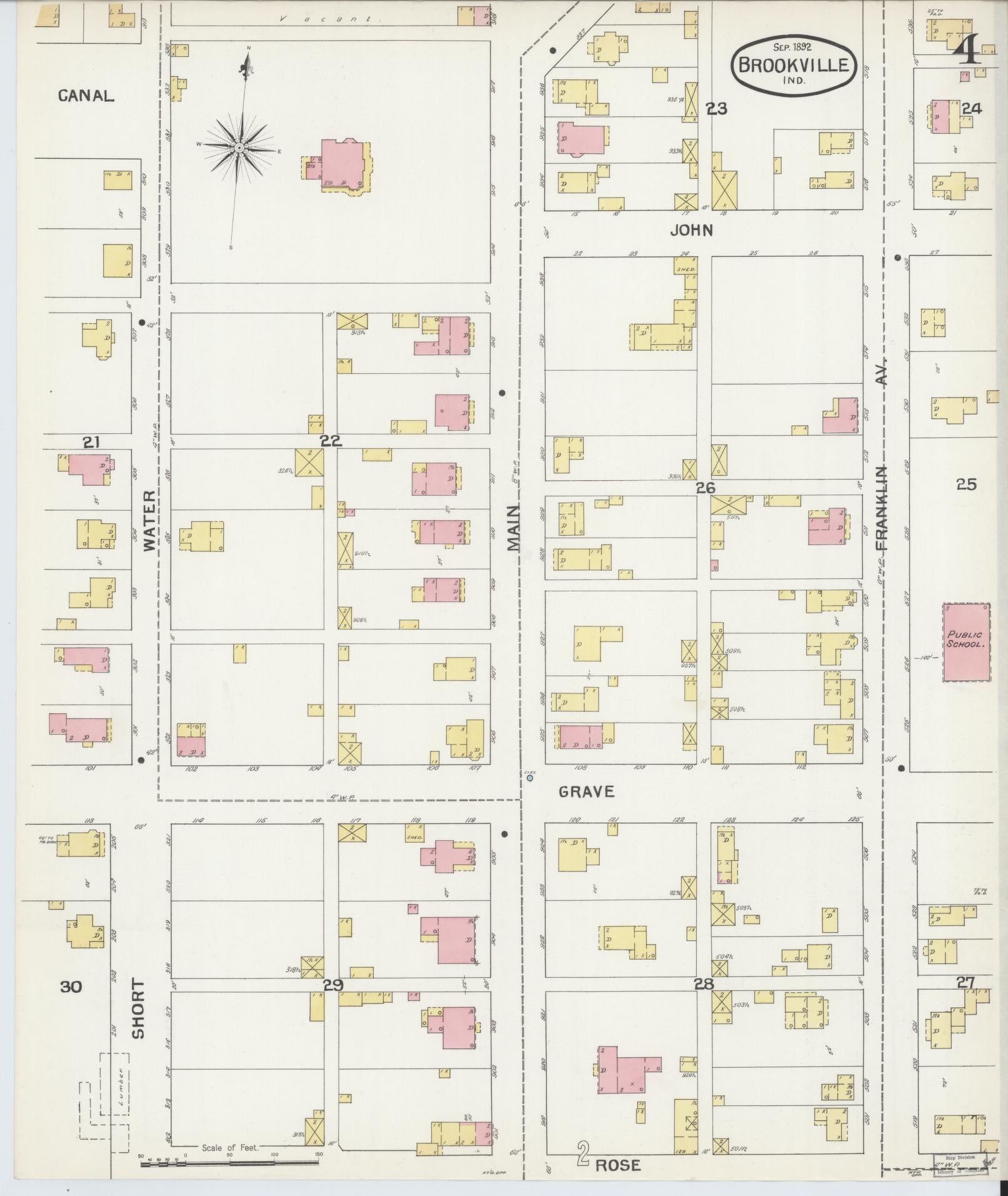 Sanborn Fire Insurance Map from Brookville, Franklin County, Indiana (1892), Sheet #0004 - Complete Map Set gallery image, historic Sanborn map, vintage wall art, Indiana Indiana