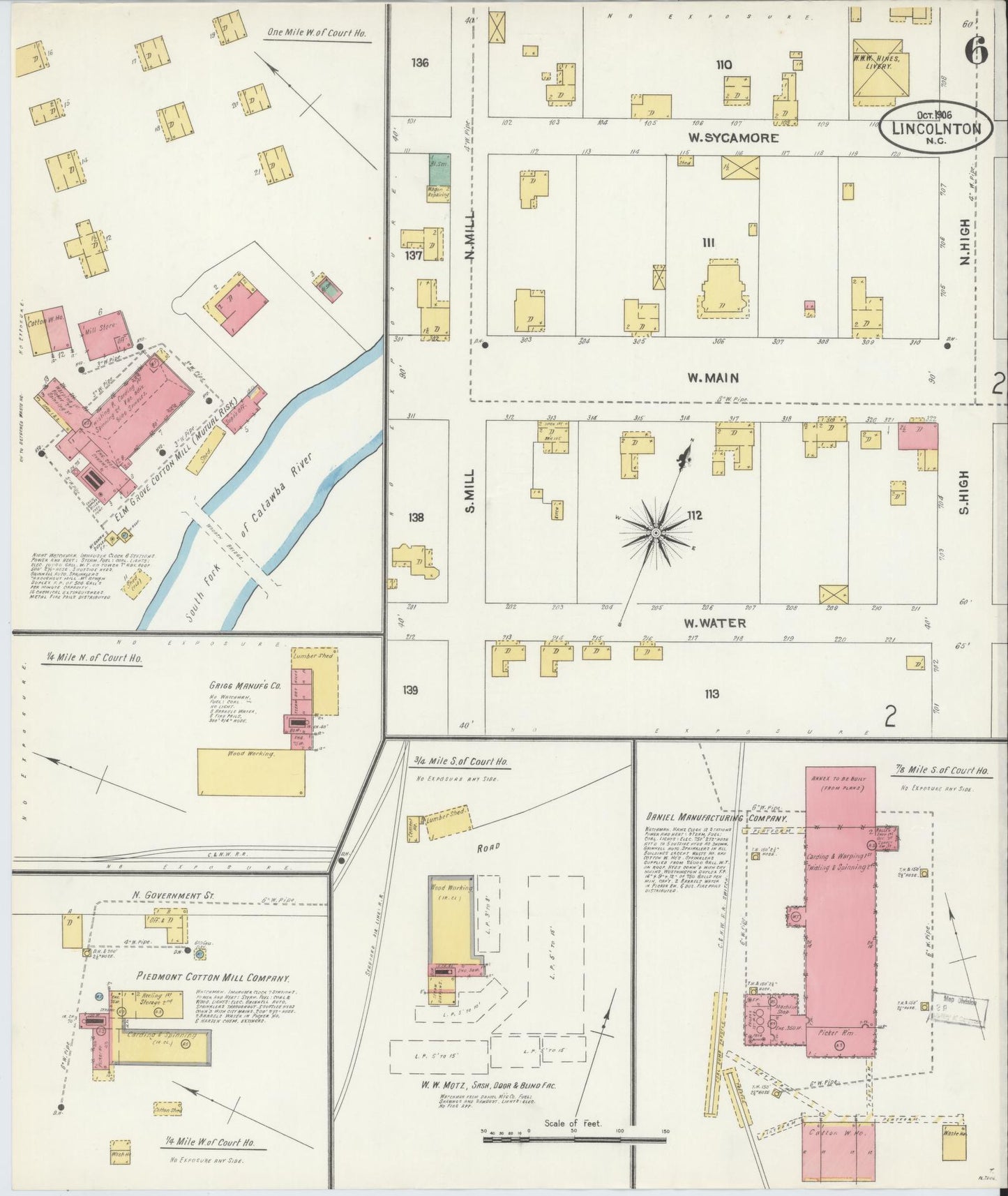 Sanborn Fire Insurance Map from Lincolnton, Lincoln County, North Carolina (1906), Sheet #0006 - Historic Sanborn Fire Insurance Map Print, vintage old map wall art, antique decor, genealogy gift, North Carolina North Carolina map