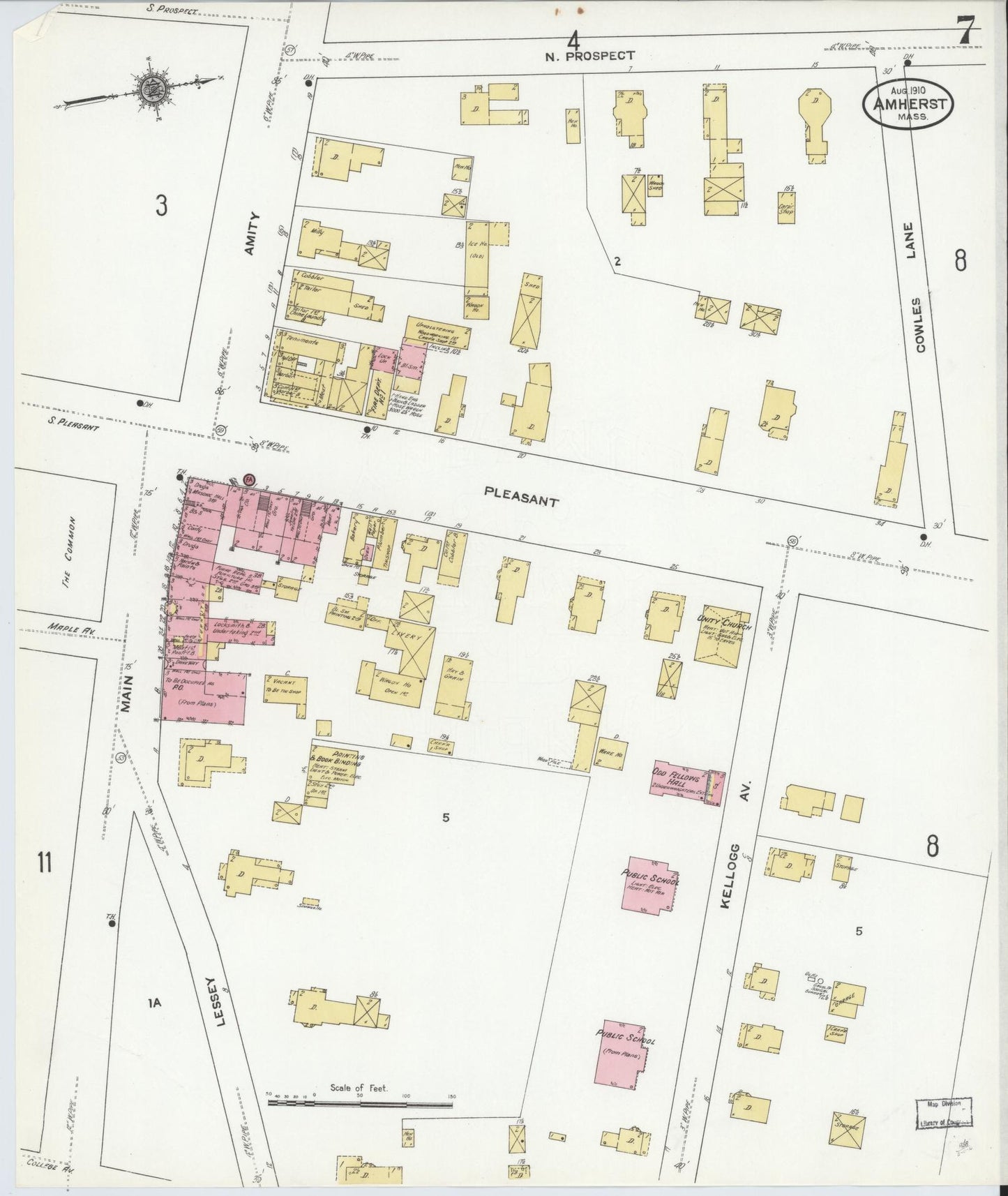 Sanborn Fire Insurance Map from Amherst, Hampshire County, Massachusetts (1910), Sheet #0007 - Complete Map Set gallery image, historic Sanborn map, vintage wall art, Massachusetts Massachusetts