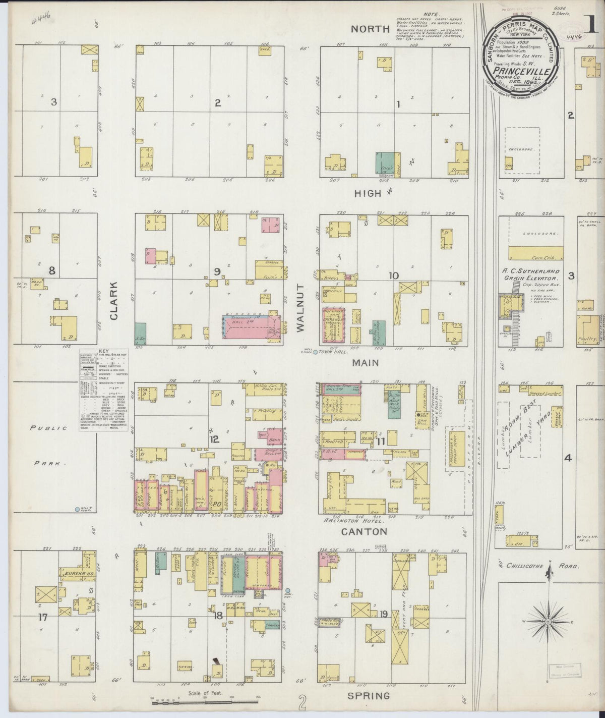 Sanborn Fire Insurance Map from Princeville, Peoria County, Illinois (1893), Sheet #0001 - Historic Sanborn Fire Insurance Map Print, vintage old map wall art, antique decor, genealogy gift, Illinois Illinois map