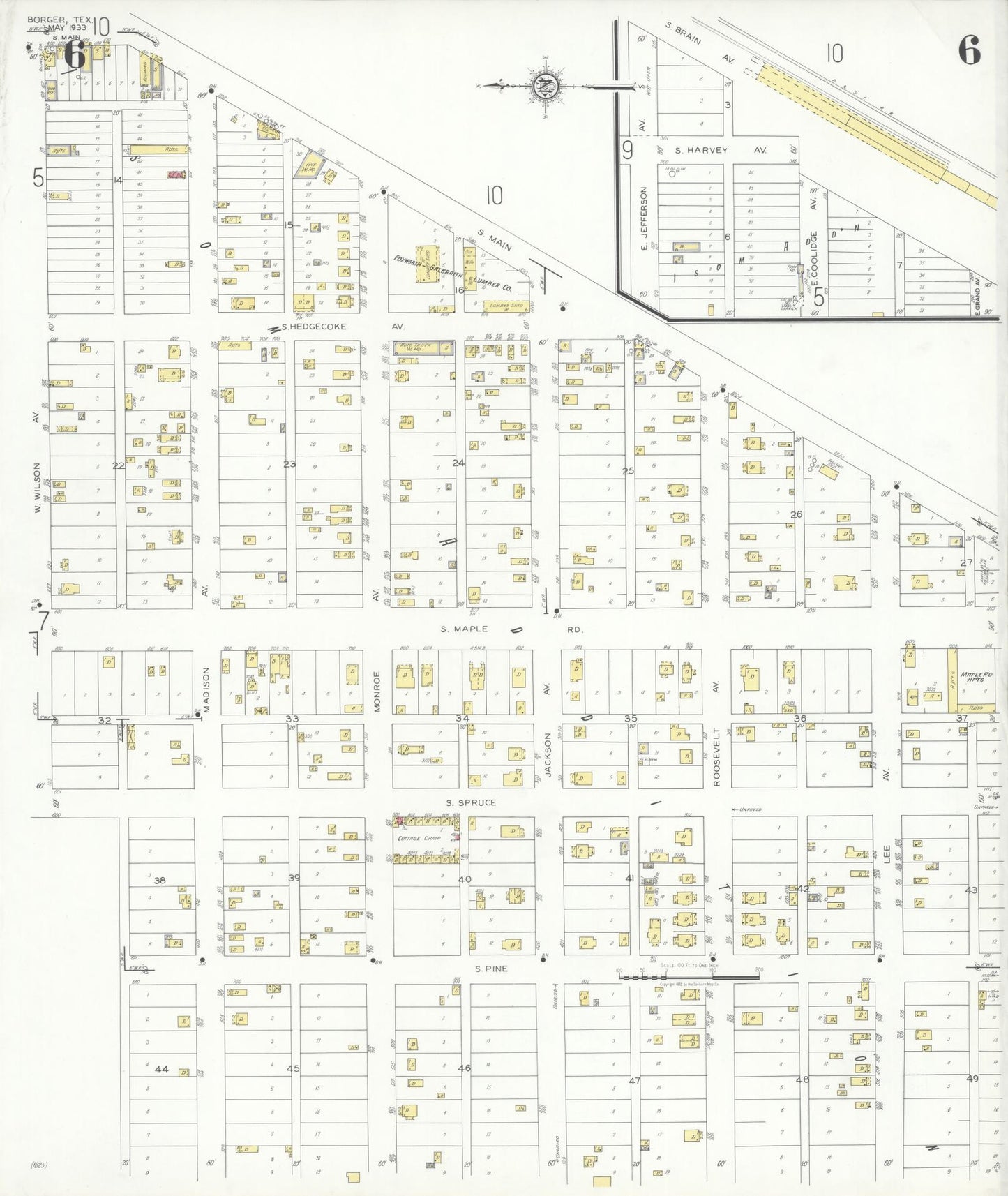 Sanborn Fire Insurance Map from Borger, Hutchinson County, Texas (1933), Sheet #0006 - Complete Map Set gallery image, historic Sanborn map, vintage wall art, Texas Texas