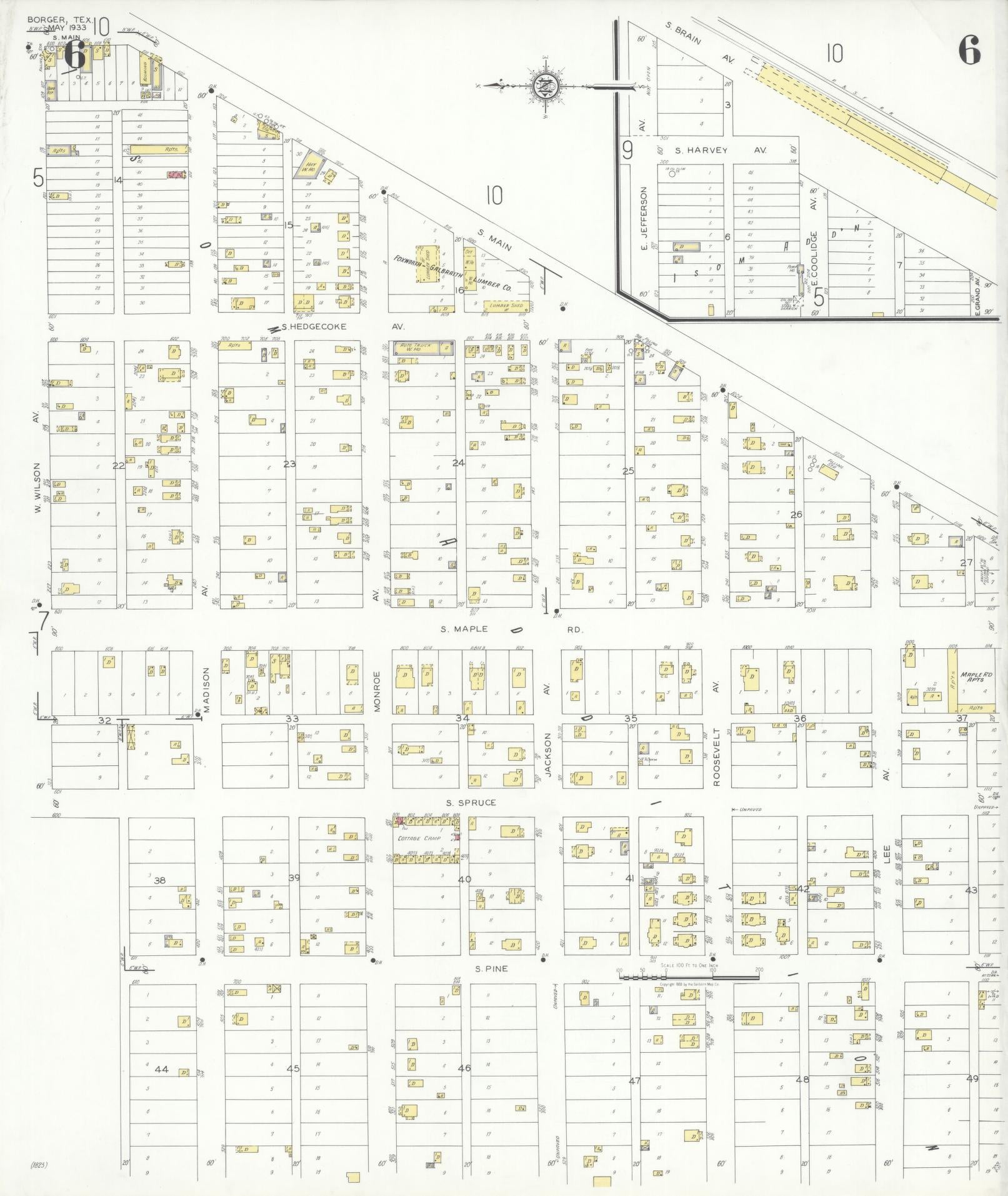 Sanborn Fire Insurance Map from Borger, Hutchinson County, Texas (1933), Sheet #0006 - Complete Map Set gallery image, historic Sanborn map, vintage wall art, Texas Texas