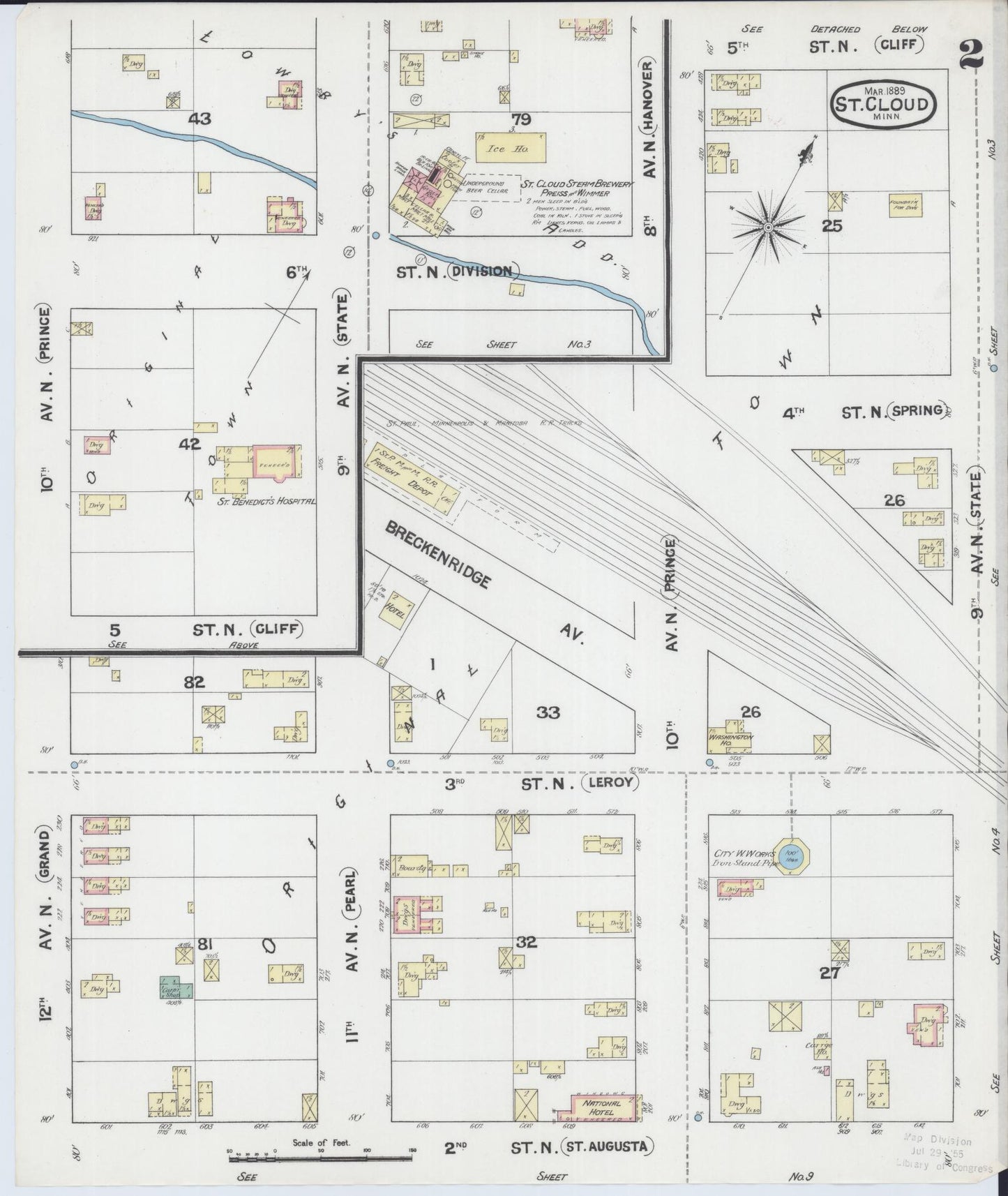 Sanborn Fire Insurance Map from Saint Cloud, Stearns, Benton, and Sherburne Counties, Minnesota (1889), Sheet #0002 - Complete Map Set gallery image, historic Sanborn map, vintage wall art, Minnesota Minnesota