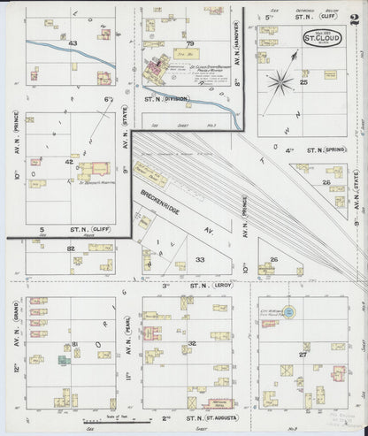 Sanborn Fire Insurance Map from Saint Cloud, Stearns, Benton, and Sherburne Counties, Minnesota (1889), Sheet #0002 - Complete Map Set gallery image, historic Sanborn map, vintage wall art, Minnesota Minnesota
