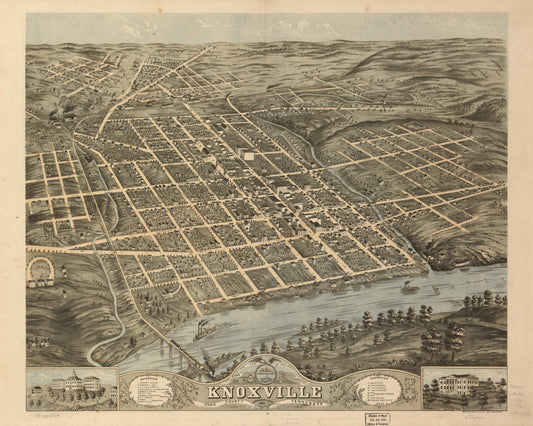 Bird's eye view of the city of Knoxville, Knox County, Tennessee 1871. (1871) – Historic Bird’s-Eye View Panorama Print