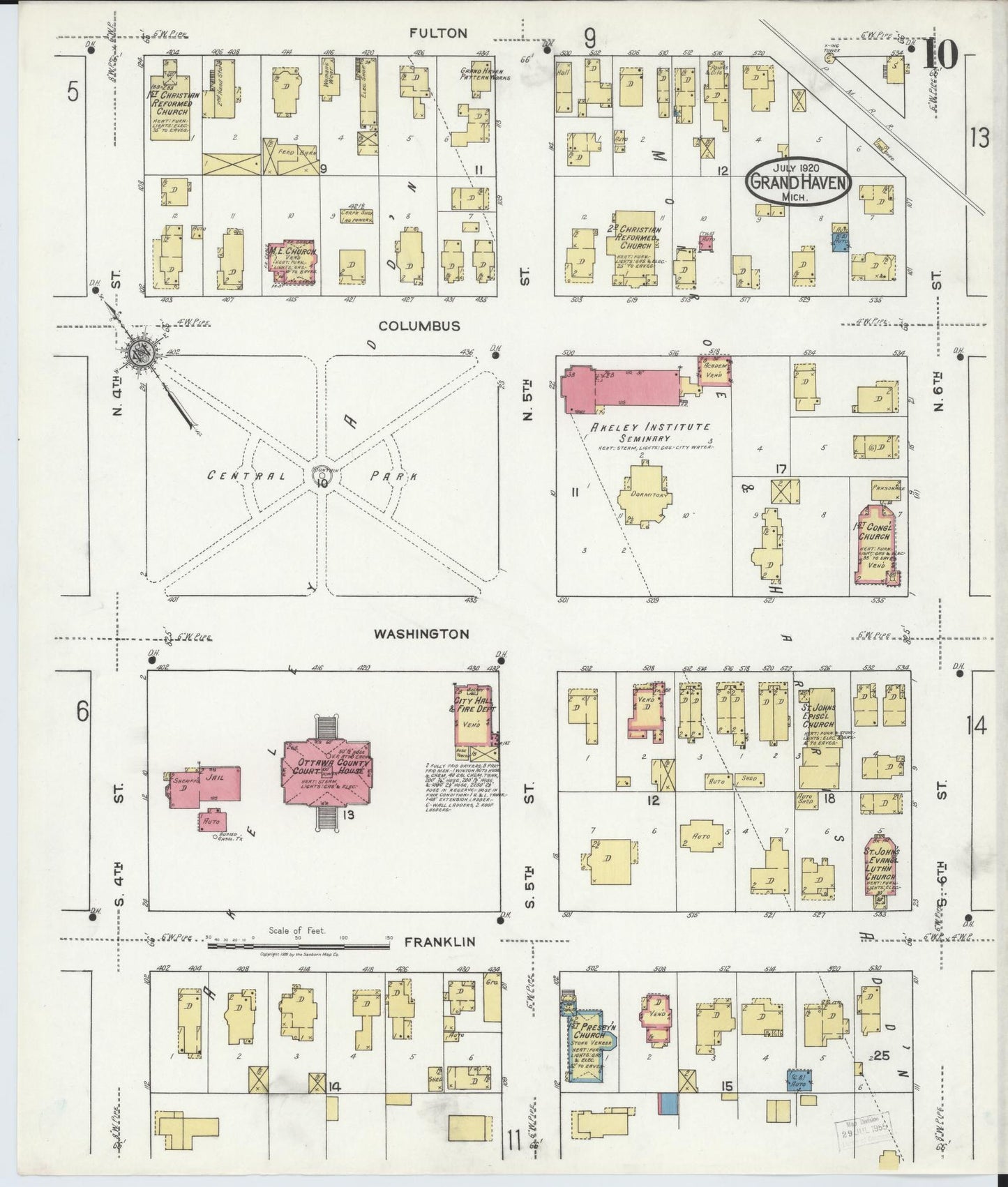Sanborn Fire Insurance Map from Grand Haven, Ottawa County, Michigan (1920), Sheet #0010 - Complete Map Set gallery image, historic Sanborn map, vintage wall art, Michigan Michigan